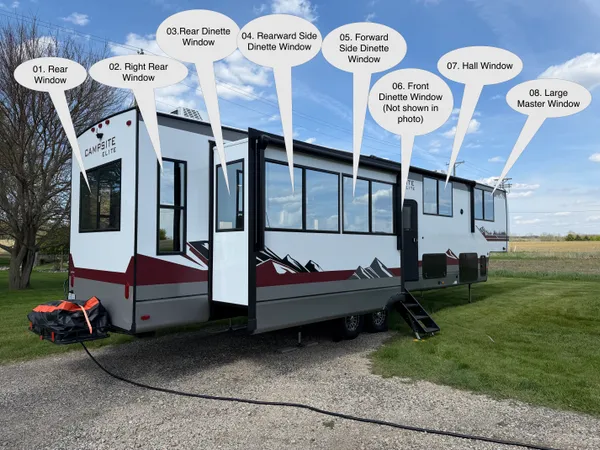 Camper exterior angle 1 with labeled windows
